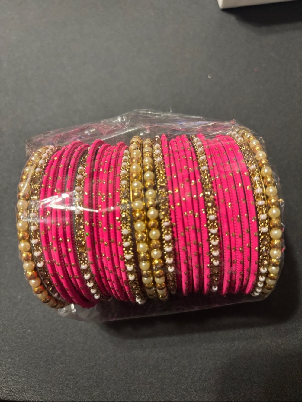 Bright Pink and Gold Stacked‎ Bangle Bracelet Set